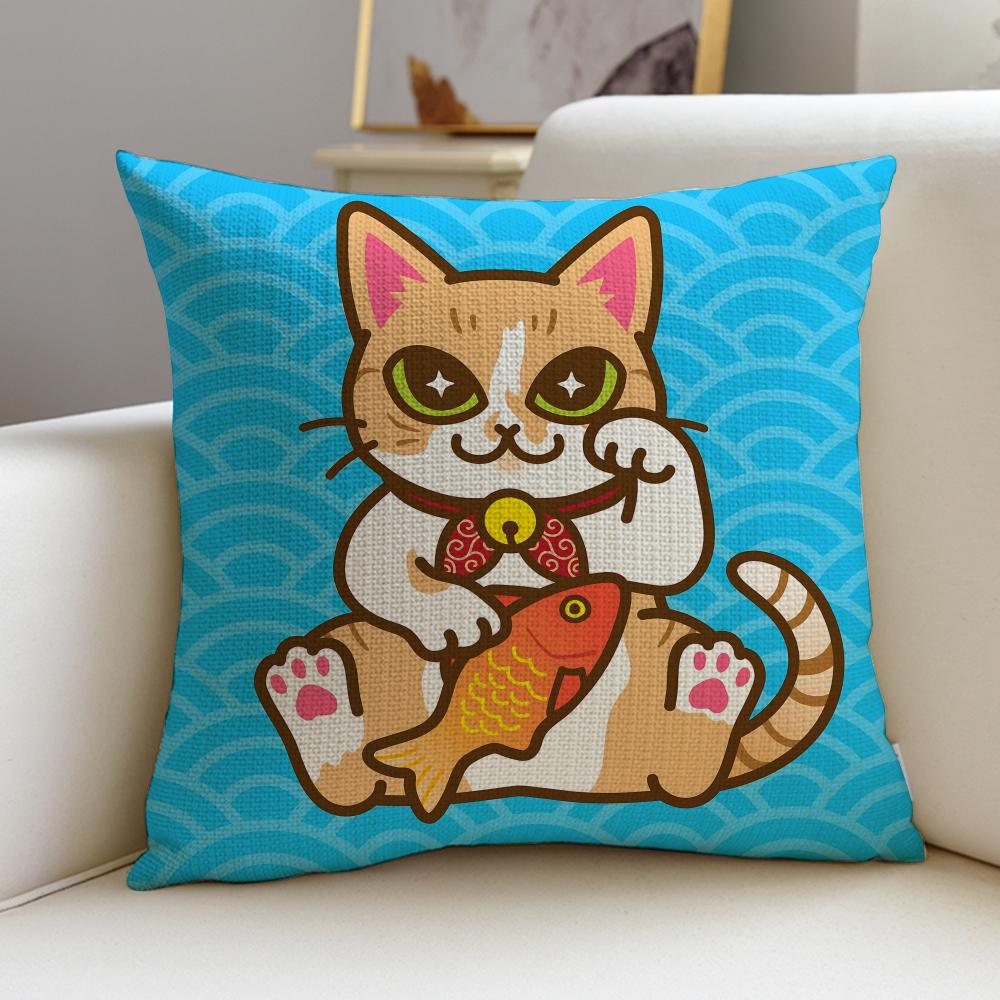 Auspicious FFortune Cat PopS Cushion Cover Pcs Linen Throw Pillow Covers x x Modern Home Decor