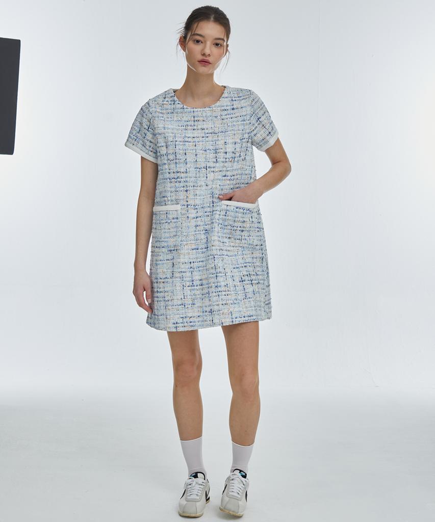 Manavis Seven Lovely Tweed Dress [Blue]