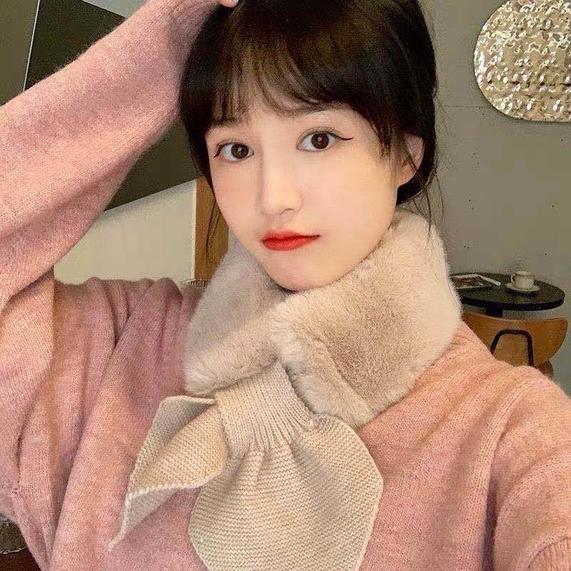 New Soft and Waxy Korean Version Cross Solid Color Fur Scarf To Keep Warm Imitation Rex Rabbit Accessories Fur Scarf Plush Fur Collar for Women