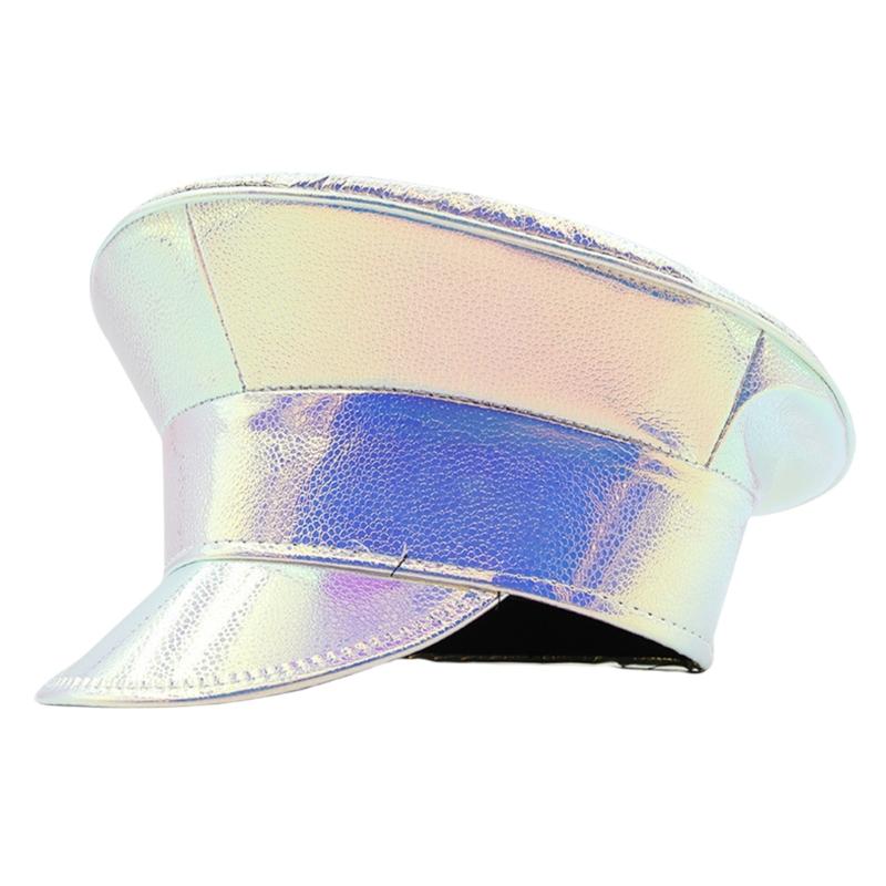 Shimmering Marine Hat Adult PU Leather Flat Top Caps for Bachelorette Party
