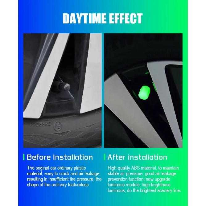 Luminous Car Tire Valve Cap Fluorescent Night Glowing Tire Decor Motorcycle Electric Bicycle Hub Valve Caps Car Accessories Valve Stems 1