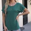 Spring/Summer Button Women's Casual T-shirt Solid Ladies Top