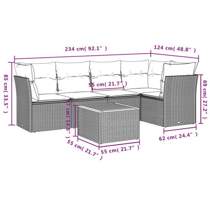 VidaXL Salon de Jardin avec Coussins 6 pcs, Canapés de Terrasse, Ensemble de Meubles de Patio, Mobilier d'Extérieur, Gris 3255962