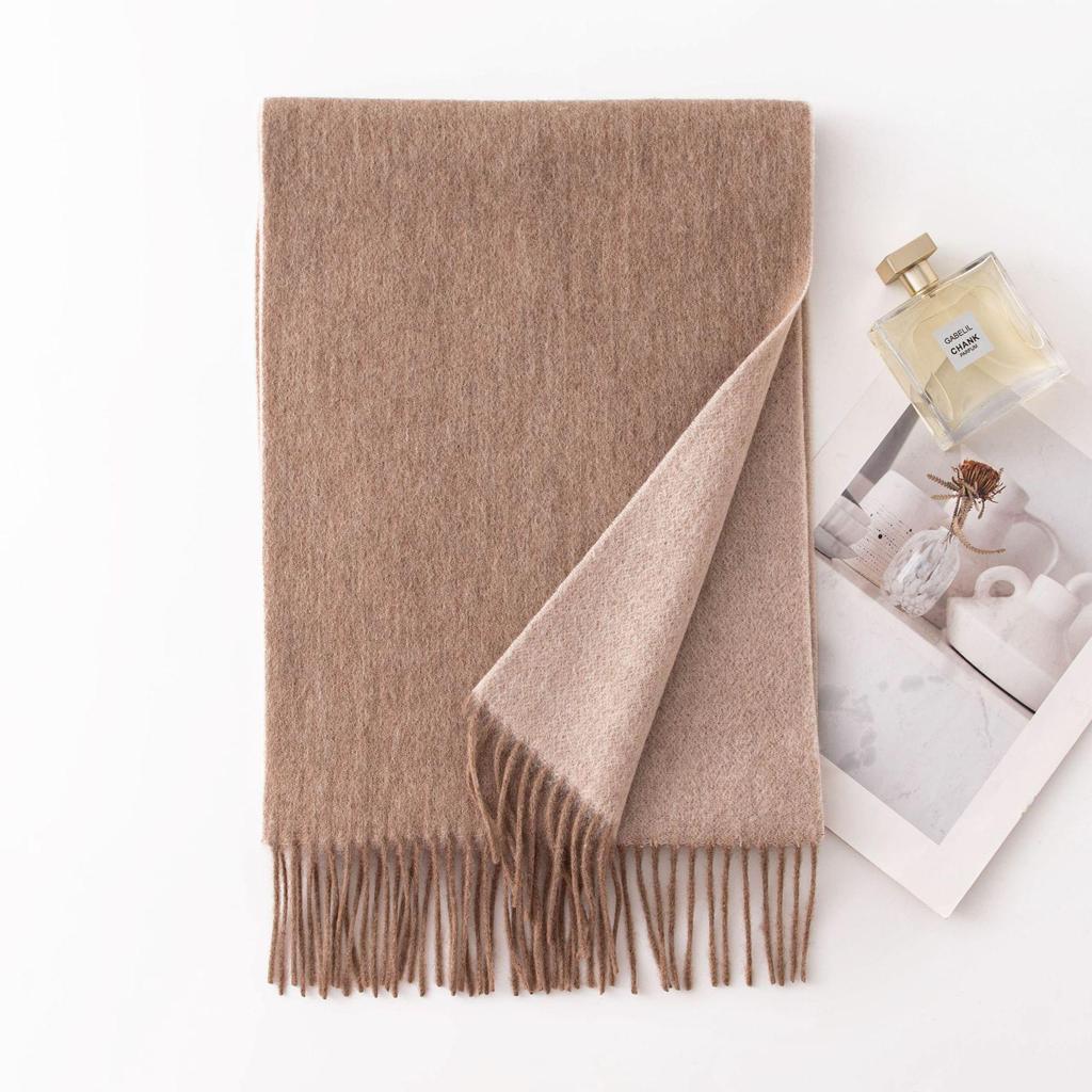 High-End Double-Sided 100% Lambswool Solid Color Scarf Shawl for Winter