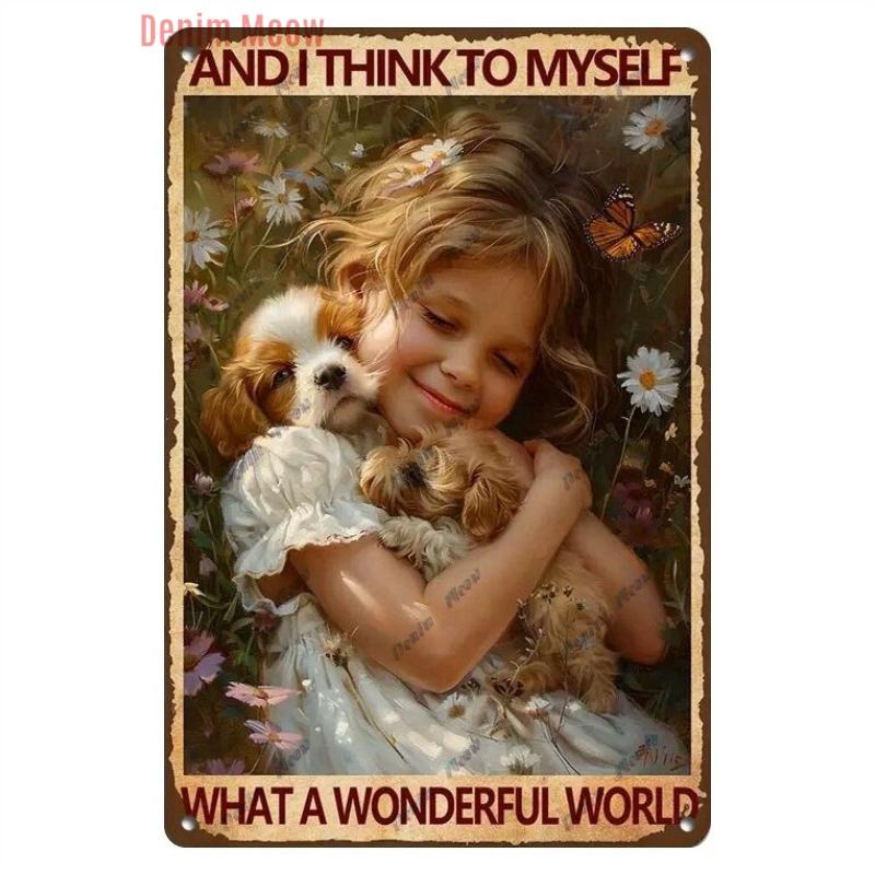 Vintage Merry Christmas Metal Tin Sign, Retro What A Wonderful World Girl, Wall Poster Jingling Bell, Home Decoration, WY297