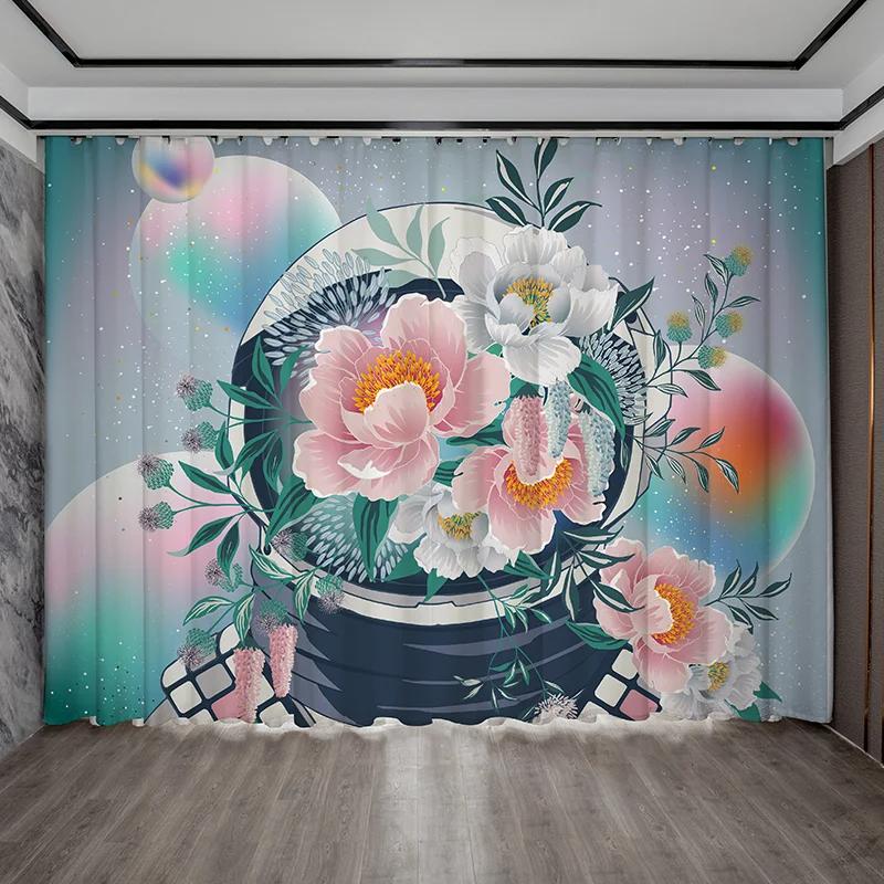 Personalized Creative Astronaut Pattern High Blackout Curtains Technology Sense Starry Sky Space Shading Drape Bedroom Curtain