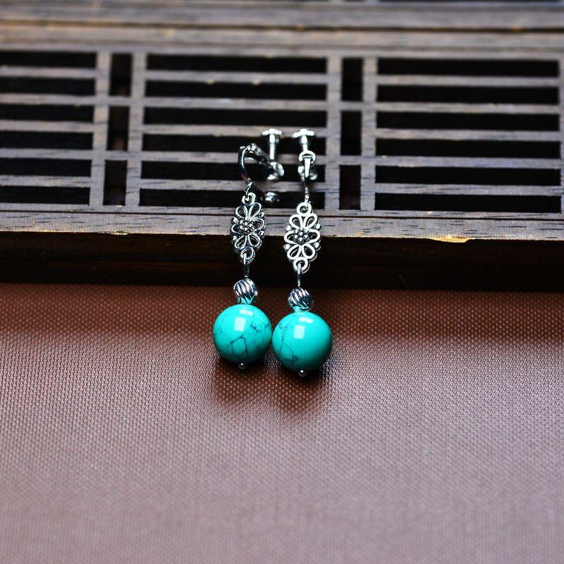 

Yunnan Original Tibetan Ornament Turquoise Dingzhen Earrings c37 no ear hole ear clip(A pair)