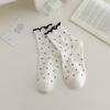 Black Ear-trimmed Socks for Women's Spring and Autumn: Simple and Versatile Boneless Mid-calf Socks, Sweet Polka Dot Socks with A School Style