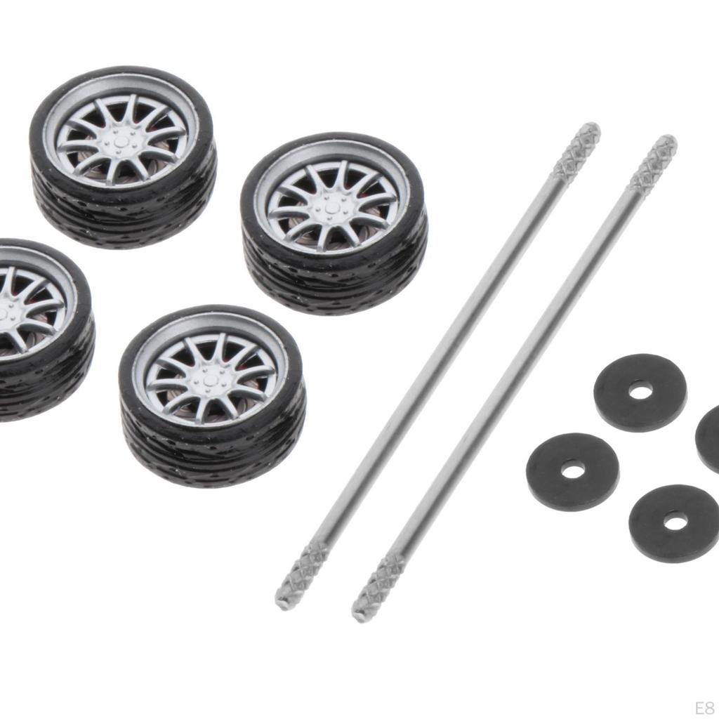 1:64 Scale Car Rubber Wheel Rims Soft Tires for RC 1/64 of 4