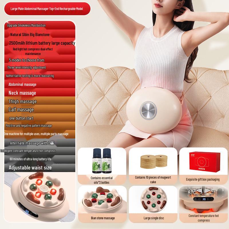 Rechargeable Abdominal Massager: Moxibustion, Hot Compress, Kneading, Bianshi Therapy