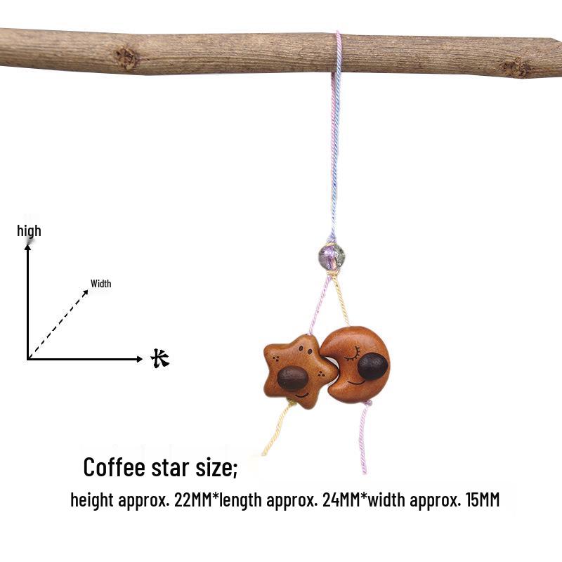 Peach Wood Coffee Bean Teddy Bear Heart Handbag Charm Pendant Keychain