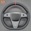 Hand Stitch Non-slip Car Steering Wheel Cover for Tesla Model 3 S X -2024 DIY Soft Suede White Stripe Car Interior