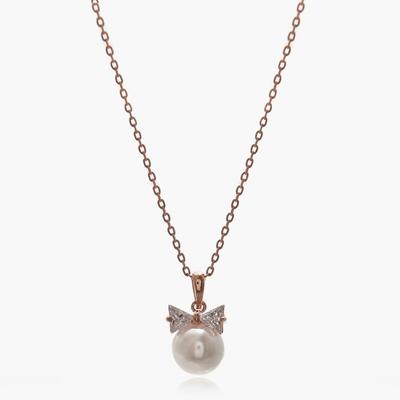 J.Lauren N0933 Ribbon Cubic Rose Gold Pearl Necklace