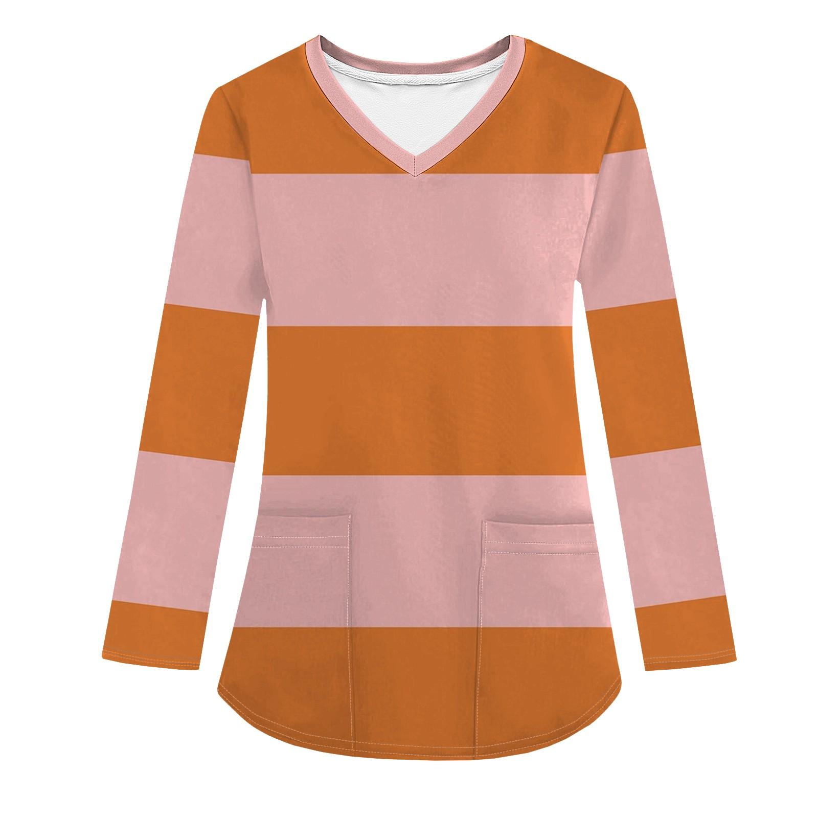 

Женская модная рабочая одежда с V-образным вырезом и длинным рукавом, с карманом, полосатая футболка с принтом L оранжевый