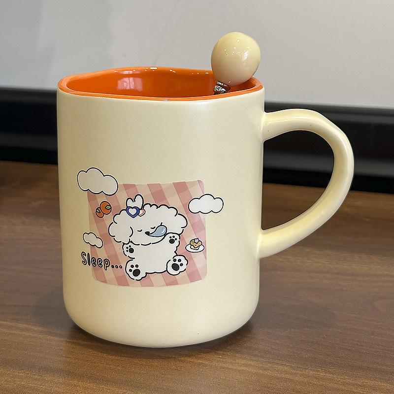 Cartoon Mug Puppy Ceramic Cup Cream Style with Spoon Household Couple Breakfast Cup Coffee Cup Birthday Gift