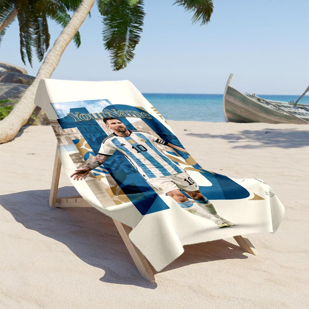Messi Personalized Name Beach Towel Quick-Dry Soft Microfiber For Beach Bathroom Outdoor Swimming Pool Camping Picnic Yoga Diving Vacation Accessories