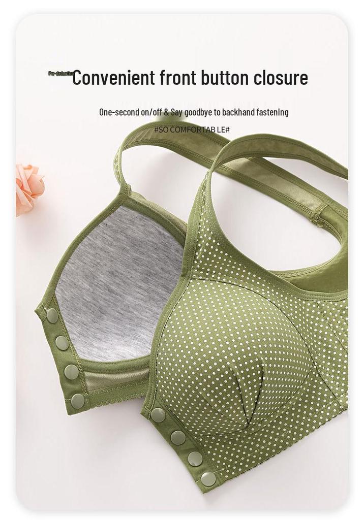 Red Polka Dot Wire-Free Push-Up Bra for Middle-Aged & Elderly Women
