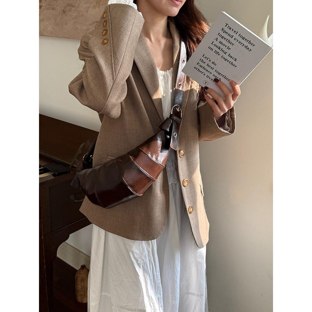 IELGY Retro All-Match Cross-Body Croissant Bag Fashion Saddle Bag