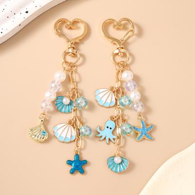 Porte-clés Émail Coquillage Étoile de Mer Perle Porte-clés Pendentif pour Femmes Filles Décoration Sac à Main DIY Porte-clés Bijoux Cadeaux