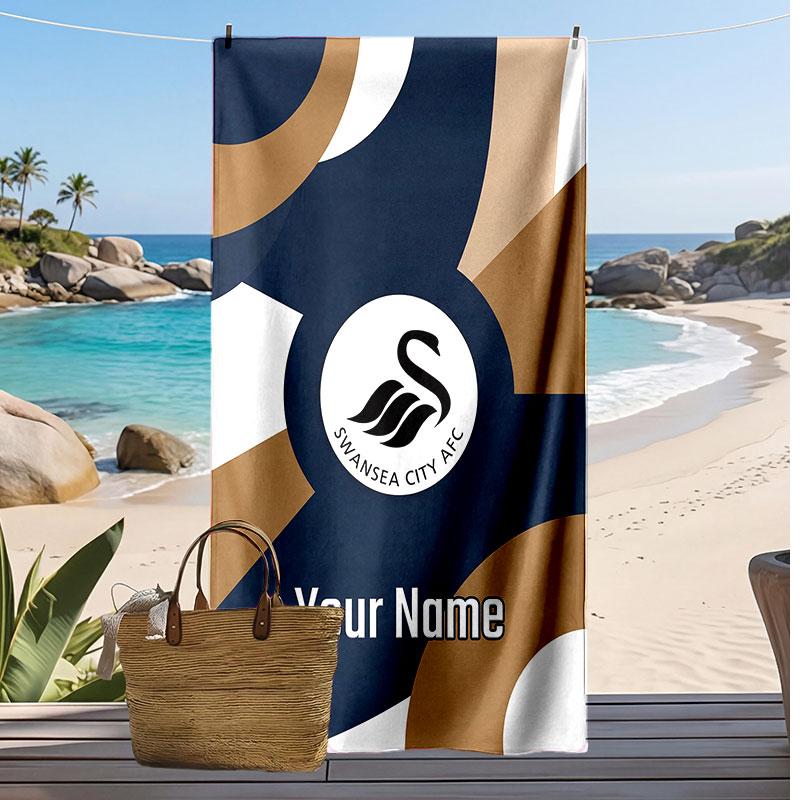 Swansea City FC Personalisiertes Bedrucktes Strandtuch Fußballlogo Unterstützung Benutzerdefinierter Name Text Absorptionsfähiges Handtuch für Sport Reisen Besonderes Geschenk