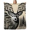 Black and White Stag In Forest Throw Blanket All Weather Soft Throw Blanket for Sofa