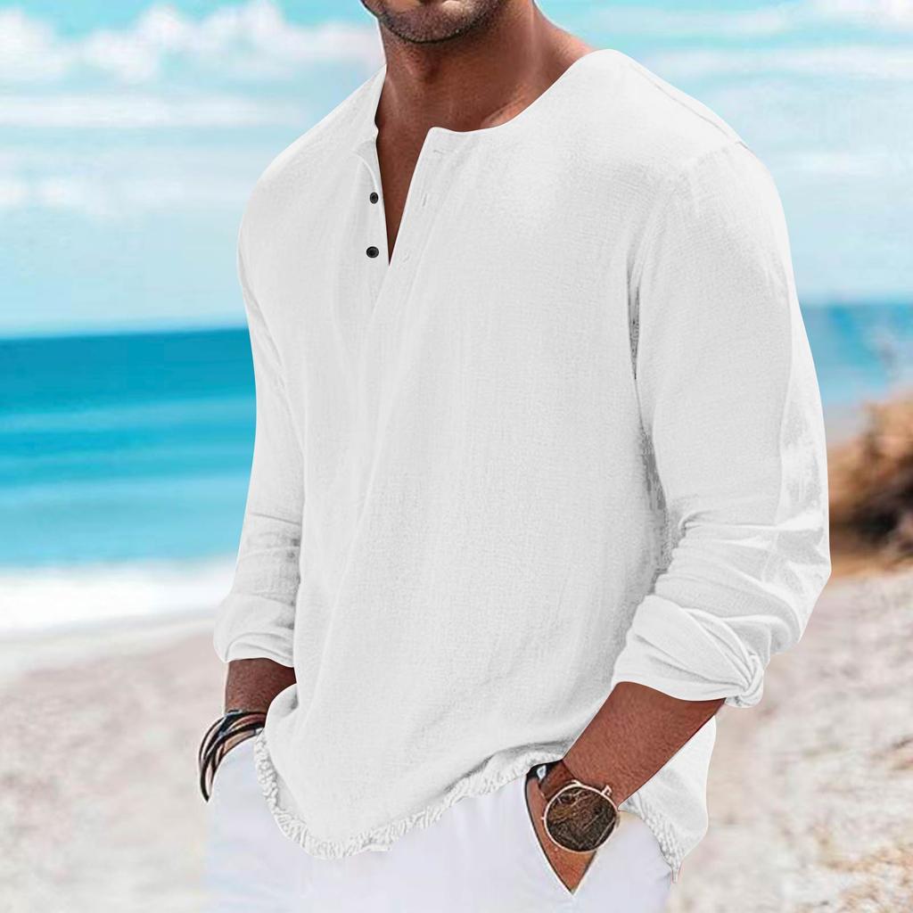 Mens Casual Long Sleeve Henley Shirt Four Button Front Lightweight Pullover Slim Fit Crew Neck Top