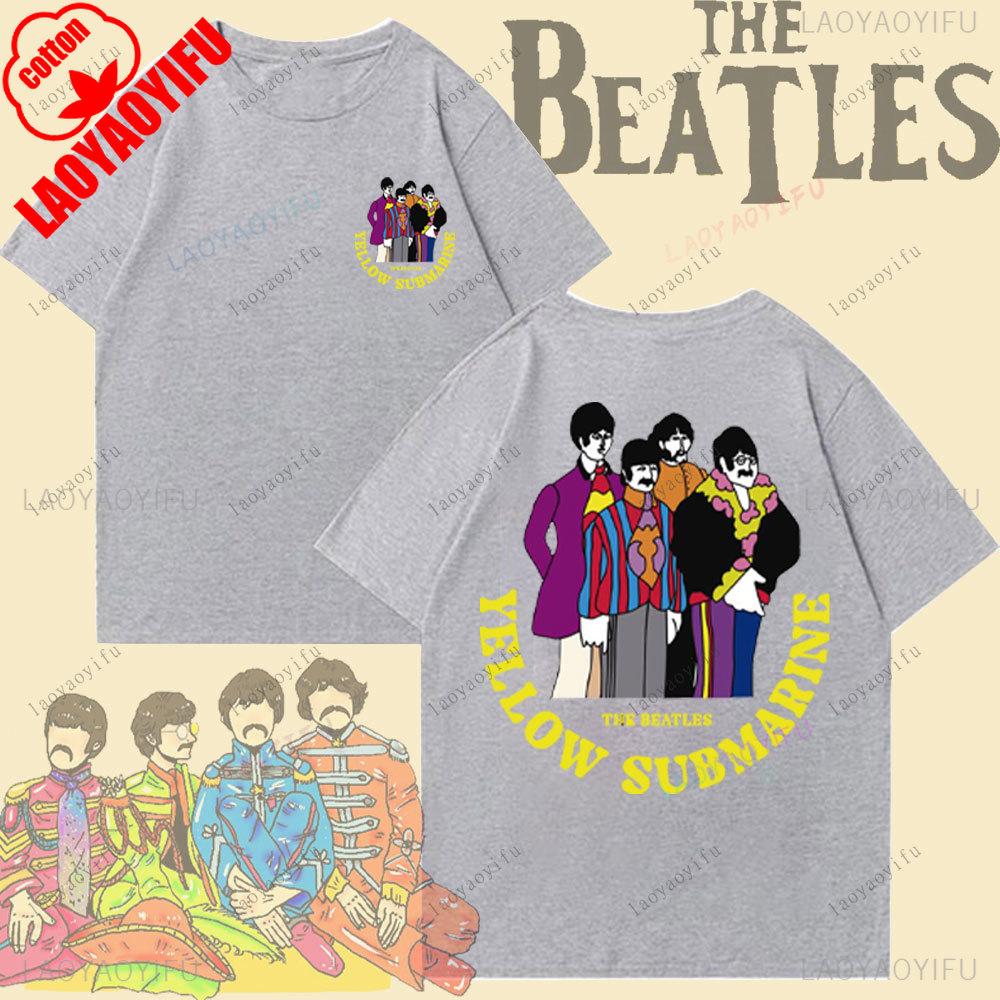 The Beatles Black Rock Band Tshirt Unisexs TShirt Y2k Street Fashion Streetwear Cotton Tops Oneck Shortsleeve Sweatshirt