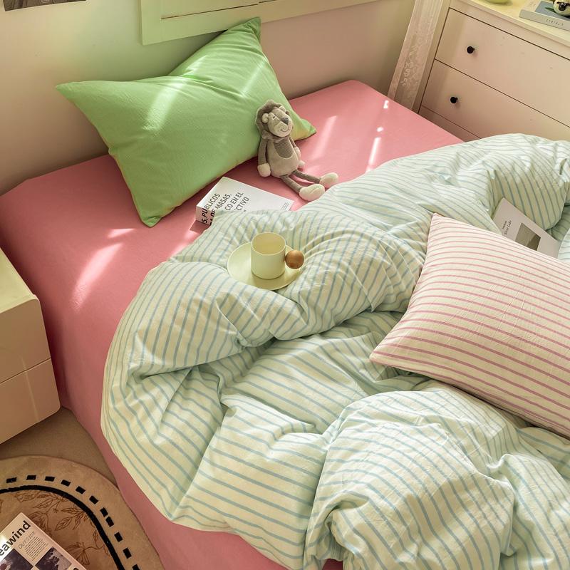 Striped Bedding Set Ins Korean Duvet Cover Set Flat Sheets Set With 2 Pillowcases Single Twin Full Queen Size Bed Linen Set