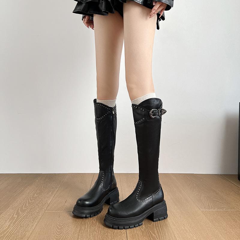 

2025 autumn and winter new long boots knight boots black platform high boots long boots women s knee locomotive boots 35 чёрный