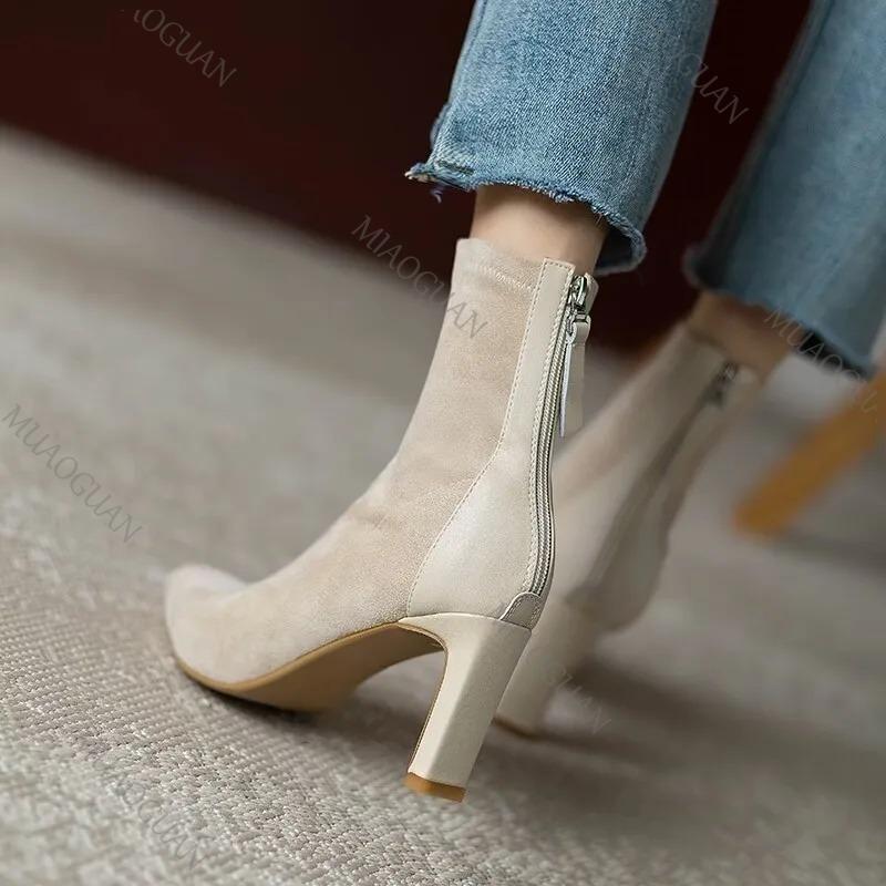 Fashion 2025 Women Ankle Boots Fashion Pointed Toe Ladies Elegant Short Botas Thin High Heel Spring Autumn Suede Women's Botines Chelsea
