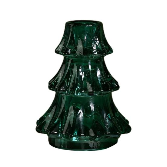 Christmas Tree Candlestick Glass Pillar Candle Holder Vintage Ribbed Taper Candle Holder for Festive Dining Table Decoration