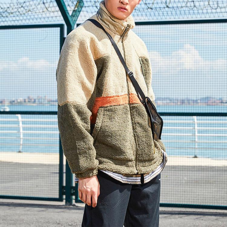 Li Ning Sports Basketball Series Badfive Fleece Warm Color Block Loose Jacket Men Jacket Khaki AFDR889-1