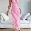 European-American Sheer Lace Strappy Halter Lingerie Nightgown with Open Back