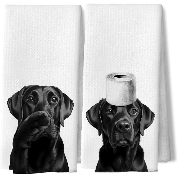 Dachshund Kitchen Towels for Bathroom Decor,Dachshund Gifts for Women,Black and White Dog Decorative Hand Towels for Washroom Restroom,16x24 Inch