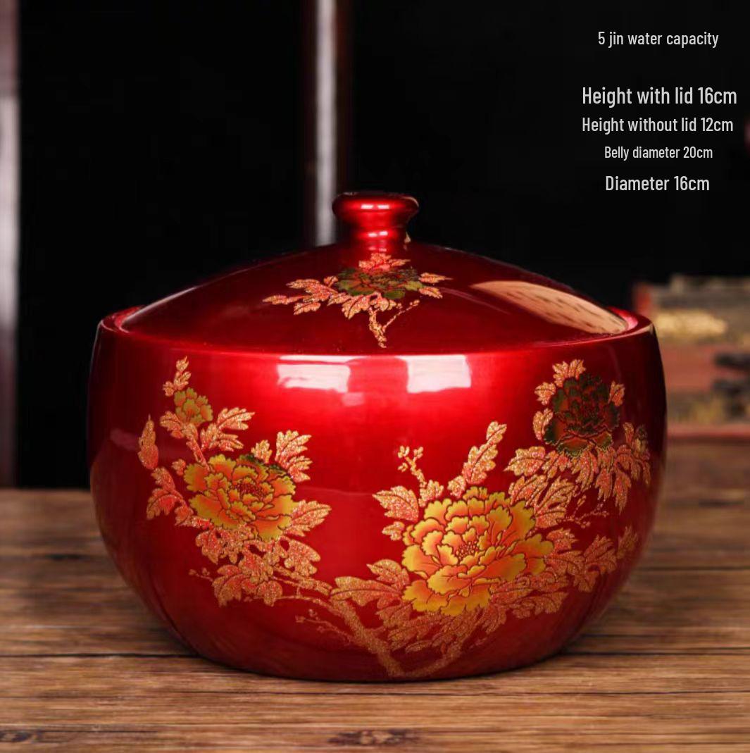 38cm Red & Gold Peony Vase - Chinese Style Decorative Piece for Living Room, Perfect for New Home Housewarming