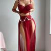 Europäisches & Amerikanisches Sexy Mesh Schlitz Langkleid Dessous Set - Damen Zweiteiler