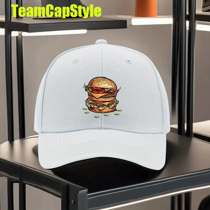 Doppel-Cheeseburger-Print Baseballkappe Polyester Outdoor Verstellbare Snapback-Mütze Unisex Lässig Geschenk