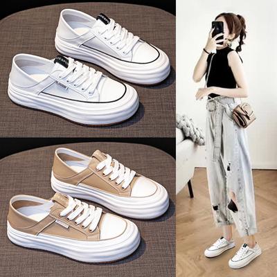 Step On Heel Baotou Small White Shoes Women's  Spring Casual Outerwear Slip-on Flat Shoes Students Thick-soled Lace-up Sneakers