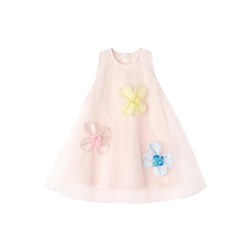 Desa Girls' 2026 Summer 3D Floral A-line Mesh Dress