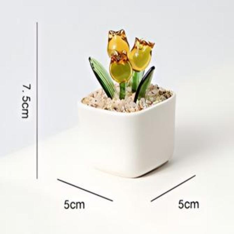 Magnetic Plant Glass Planter Flower Pot With Hand Blown Glass Tulips, Custom For Mom Grandma Women, Everlasting Glass Flower