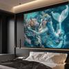 2D Ocean Mermaid Tapestry Teal Blue Underwater World Wall Art