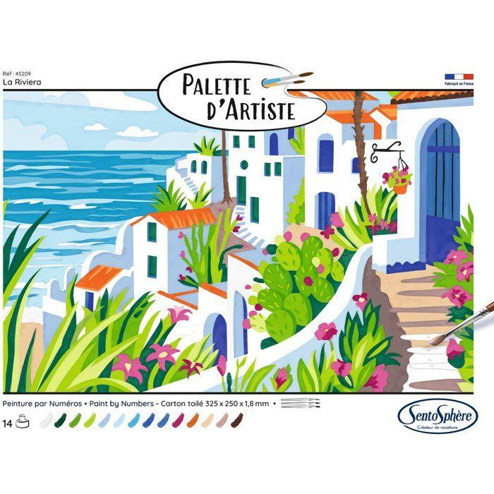 Peinture acrylique - SENTOSPHERE - Palette D'artiste - La Riviera - Peinture à numéro pour adulte - Tableau en carte toilée