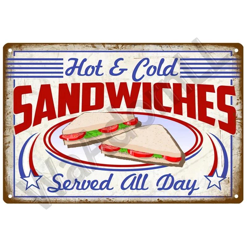 Metal Sign Home Decor Fast Food Vintage Tin Sign Plaque Metal Retro Plate Hot Dog Poster Wall Decor For Kitchen Cafe Diner Bar