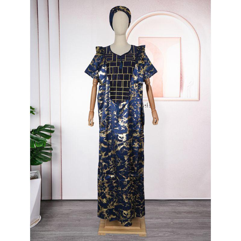 Summer African Indonesian Glossy Fabric Printed Tape Headscarf Short sleeve Robe Loose Women Tassel Dress Dresses