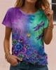 Vintage Kunst libelle Patroon Dames T-shirt Zomer 3D Print Ronde Hals Buiten Korte Mouw polyester Tops Dames Kleding