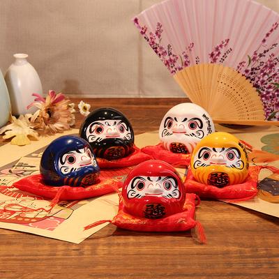 Japanese Ceramic Daruma Coin Bank Sculpture, Living Room Entrance and Hallway Table Decor, Wealth-Attracting Feng Shui Ornament