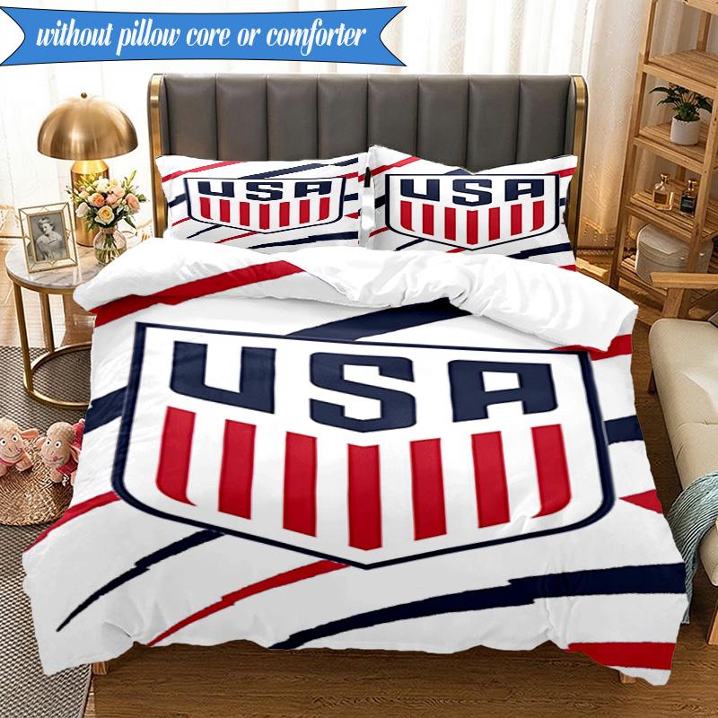 3PCS Usa Soccer Emblem Bedding Set 2D Printing (Includes 1 Duvet Cover + 2 Pillowcases Coreless), Bedroom decor,Fan Gift