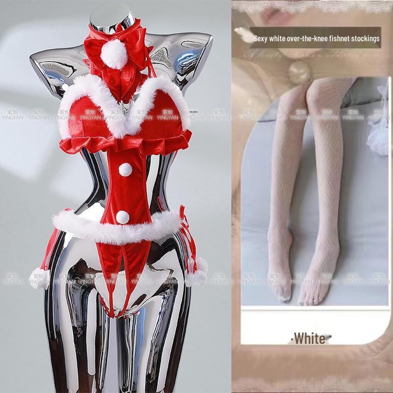 Seductive Red Christmas Lingerie Set - Sheer, Tight-Fit, Teasing Role Play Costume 0936