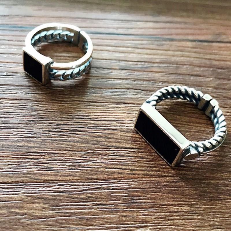 PANJBJ 925 Sterling Silve Geometry Drip Glaze Ring for Women Punk Punk Chain Retro Versatile Jewelry Gift Dropshipping