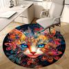 1pc Colorful Floral Cat Round Carpet Office Chair Mat, Anti Slip Rug for Home Decor, Festival Gift, Office, Living Room, Bedroom